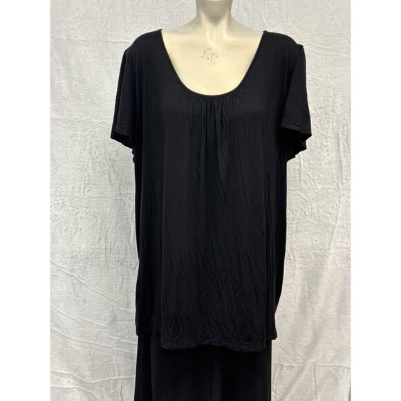 JMS Just My Size Womens Black Scoop Neck Pleated Blouse Top Size 3X Short Sleeve - Picture 1 of 9